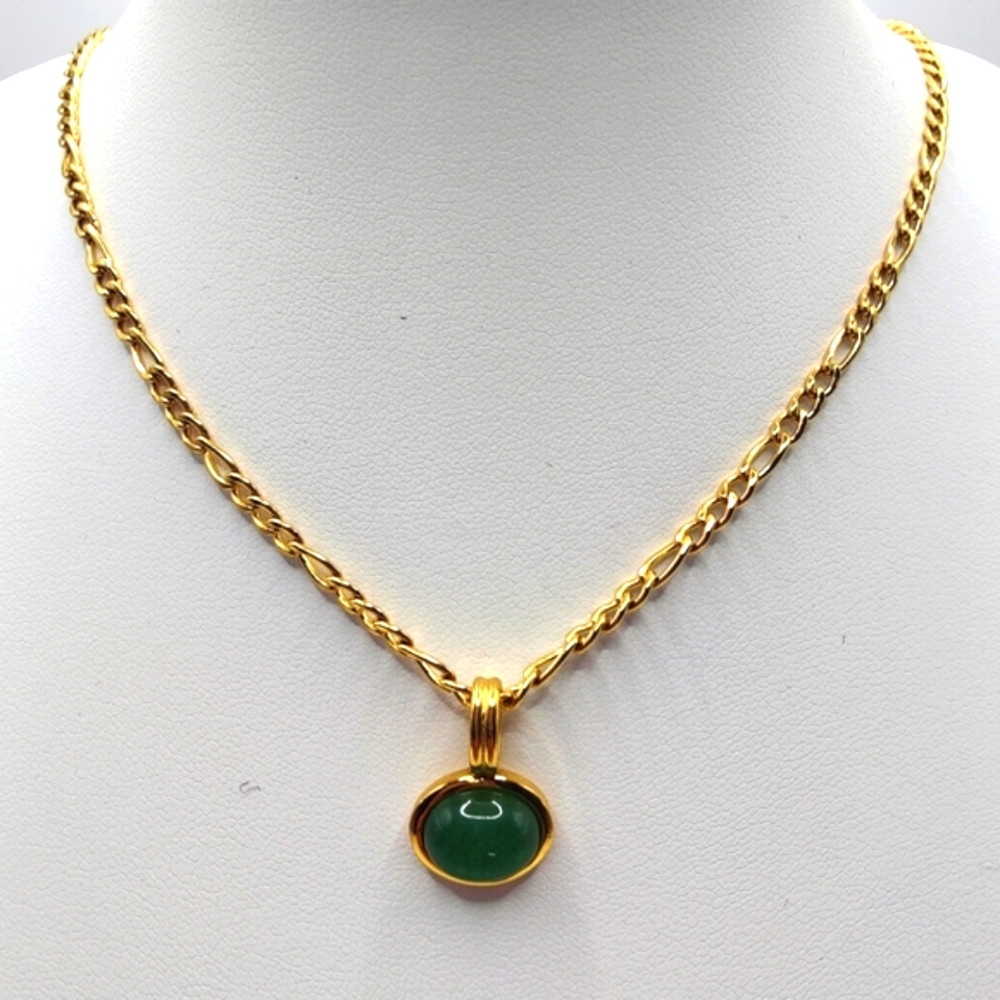 18k Gold Filled Necklace with Green Jade Pendant - Picture 1 of 10